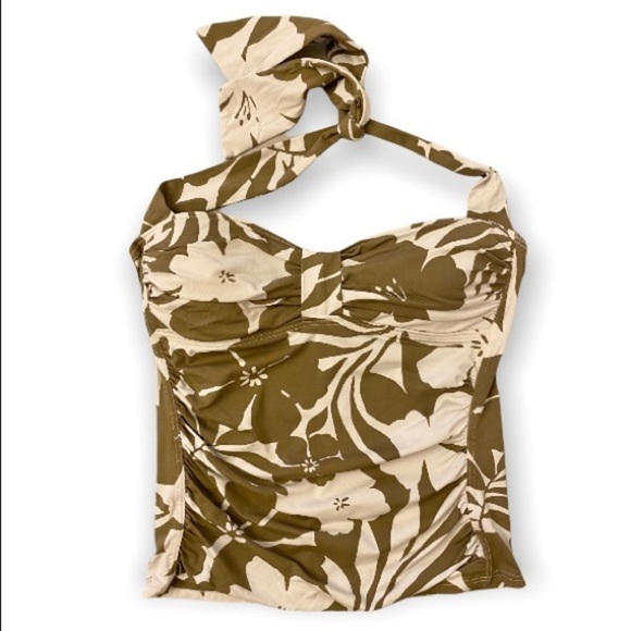Tommy Bahama XS Tankini Swimsuit Top, Beige / White, Hibiscus, Bathing Suit Top - Picture 1 of 6